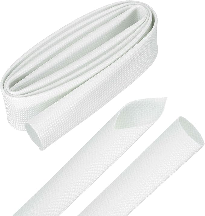 MECCANIXITY 3ft Braided Cable Sleeve, 0.8" ID 200C High Temperature 1500V Fiberglass Wire Insulation Cord Protector Organizer Wires Management for Motor Engine Fuel Line, White
