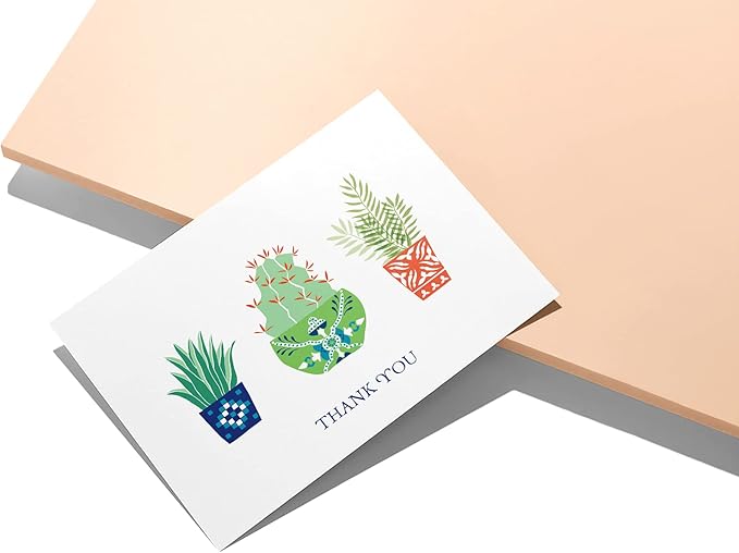 Twigs Paper Thank You Card Set - 12 Assorted Greeting Cards For All Occasions - Thank You Cards with Envelopes - Appreciation Cards - Eco Friendly - Made In USA - 5.5 x 4.25 Inch Size - Cactus Themed