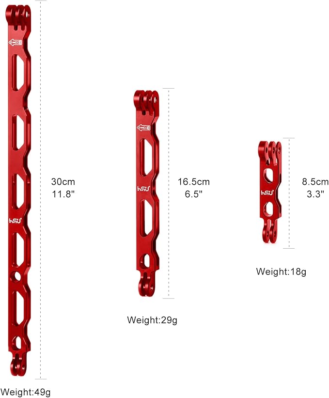 HSU (7 Pcs) All Aluminum Alloy Extension Arm Kit Metal Pole Mount Helmet Stick Extension Arm Mount for GoPro Hero 13/12/11/10/9/8/7/6/5 Black, DJI Osmo Action and More (11.8”/6.5”/3.3”) (Red)