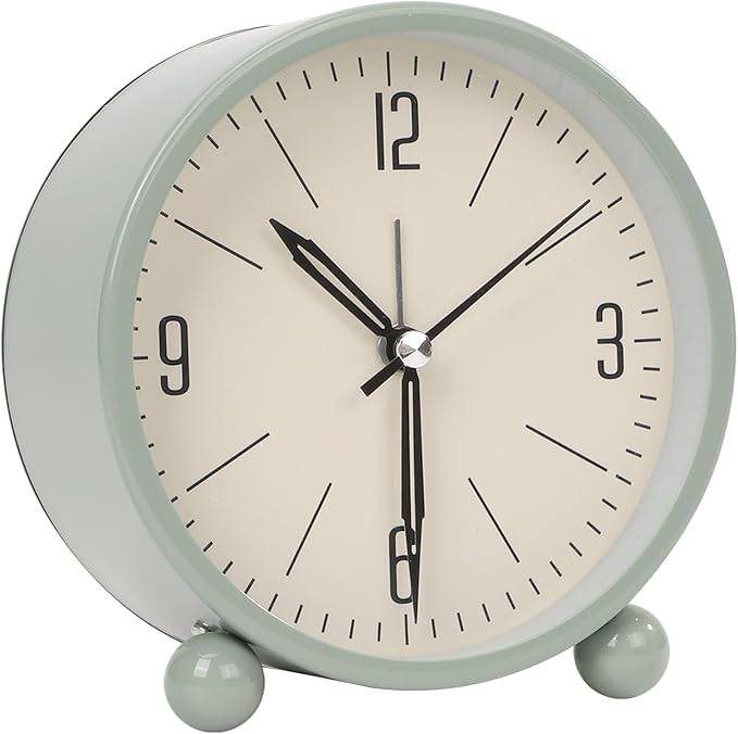 Blusaryme Analog Alarm Clock - 4 Inch Super Silent Non-Ticking, Battery Operated Small Clock with Night Light, Elegant Bedside Desk Clock for Bedroom, Living Room, Office, Student Gift