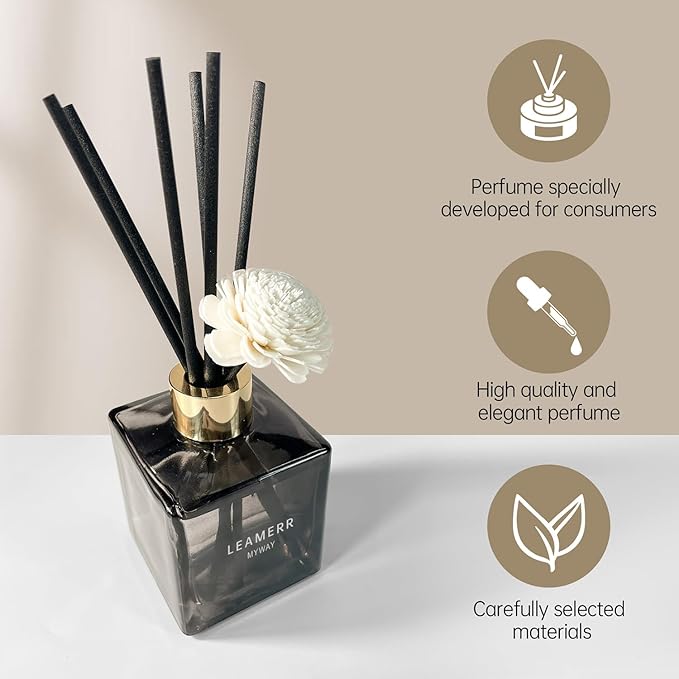 LEAMERR Reed Diffuser Set, My Way Floral Fragrance Diffuser 6.1 fl oz with 6 Reed Sticks Long-Lasting Home Fragrance Reed Diffuser for Home Room Office Bathroom Shelf Decor