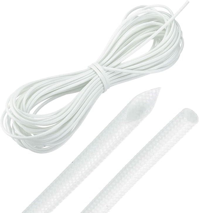 MECCANIXITY 49ft Braided Cable Sleeve, 1/8" ID 200C High Temperature 1500V Fiberglass Wire Insulation Cord Protector Organizer Wires Management for Motor Engine Fuel Line, White