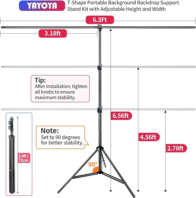 White Backdrop with Stand, 6x9 ft White Photo Backdrop Curtain with 6.3x6.5 ft Background Stand, Portable Back Drop Support Kit with Carrying Bag, 5 Strong Spring Clamps