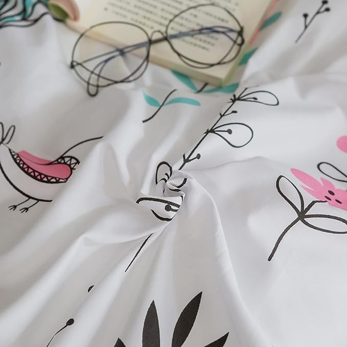 LifeTB Botanical Floral Duvet Cover Twin XL Girls Floral Print Bedding Sets Garden Style Aesthetic Duvet Cover 100% Cotton Flower Comforter Cover Kids Kawaii Bedding Cover Twin XL with 2 Pillowcases