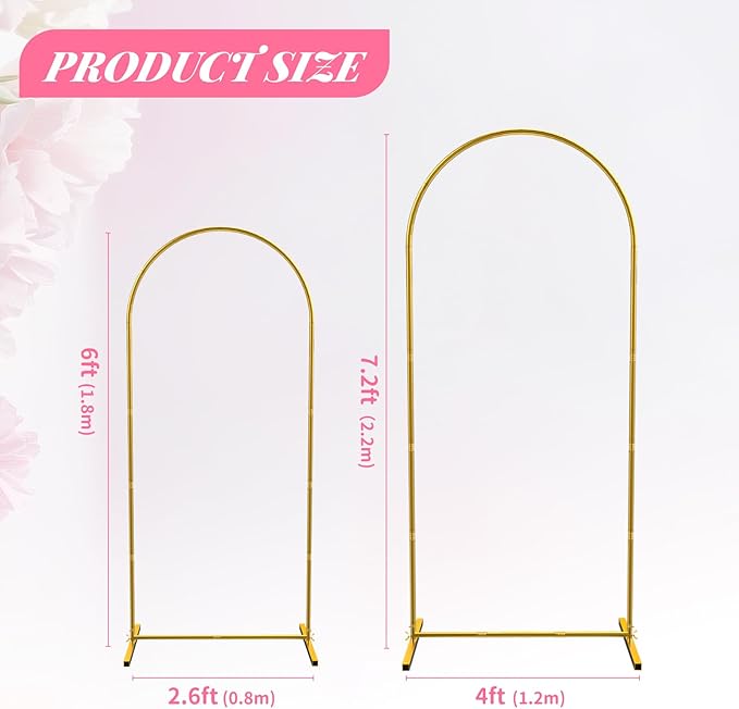 Metal Arch Backdrop Stand, 7.2FT+6FT Wedding Arch Backdrop Stand, Set of 2 Gold Backdrop Arch Stand, Wedding Arch Frame for Wedding Ceremony Birthday Party Baby Shower Graduation Ceremony Decoration