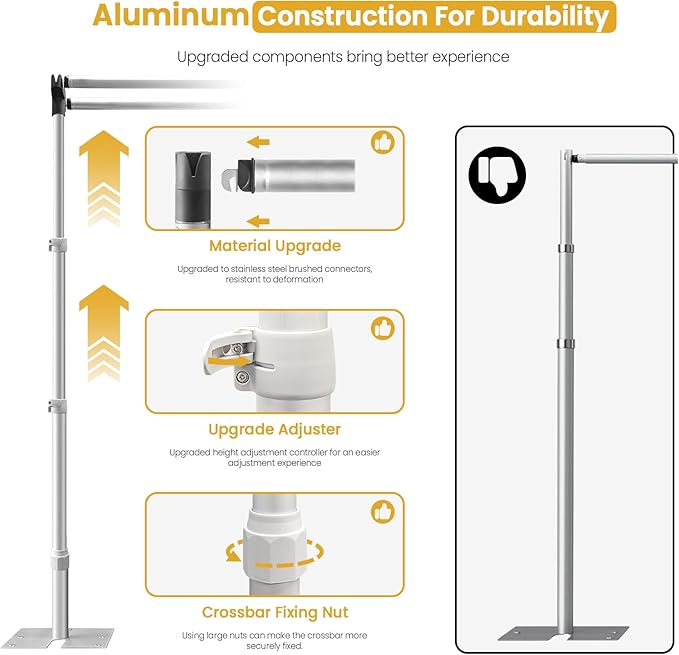 Jiang&Rong 10x10Ft Double Crossbar Backdrop Stand - Pipe and Drape Heavy Duty Adjustable Metal Frame with Drape Kit, Photographic Studio Backdrop Stand for Wedding, Birthday Party, Banquet Decorations