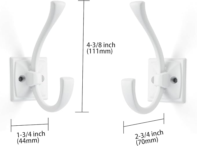 Large Wall Hooks 10 Pack White Coat Hooks Hardware Towel Hooks for Hanging Coats 4.35 Inch Double Robe Hooks Wall Mounted with Screws for Key, Towel, Bags, Cup, Hat