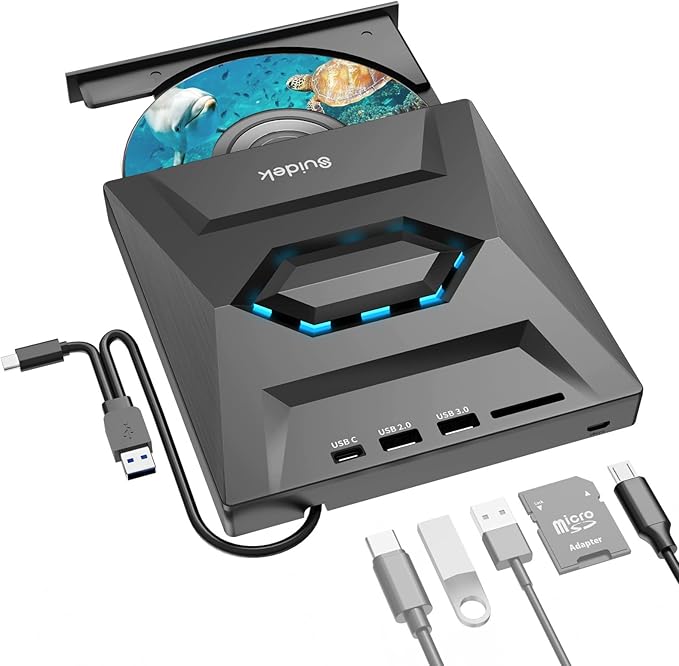 External CD DVD Drive for Laptop, USB C Portable CD/DVD +/-RW Burner DVD Player with SD Card Reader USB 3.0 Type C Hub Compatible with Laptop PC Windows Linux