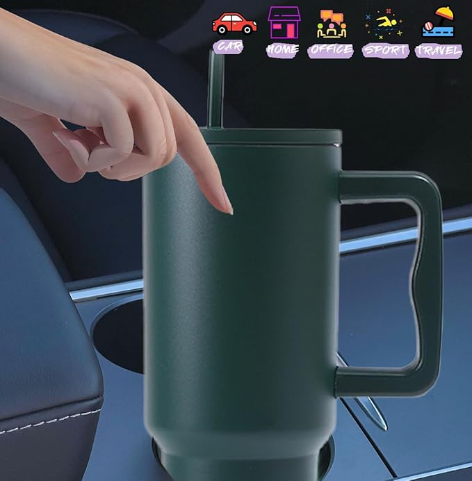 40 oz Tumbler with Handle and Straw & 6PCS Cup Accessories for 40 oz Cup - Vacuum Insulated Stainless Steel Double Wall Water Bottle Travel Coffee Mug - Holiday Gifts for Women Men (Forest)