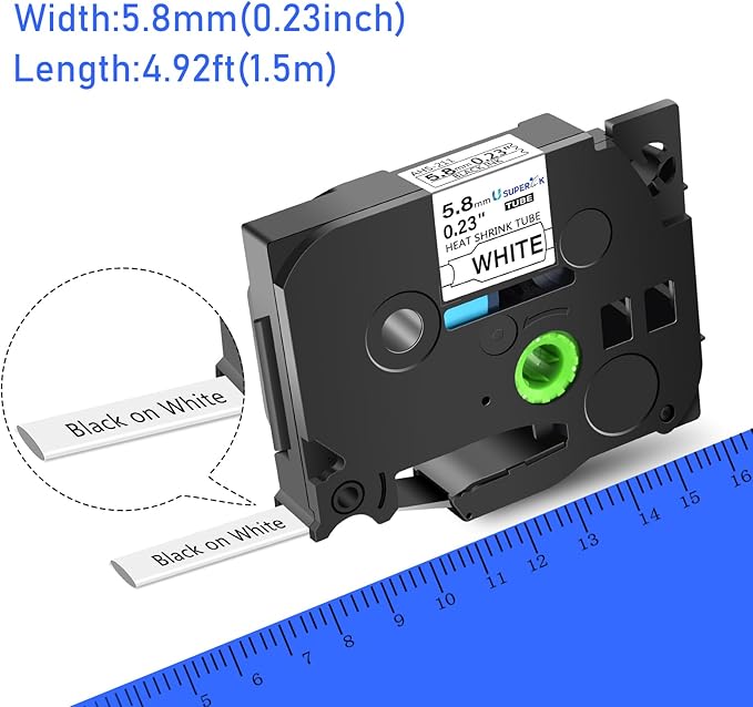 3PK HSe-211 Heat Shrink Label Compatible for Brother Ptouch Heat Shrink Tubing HSe211 HS-211 HS211 Black on White 5.8mm 0.23'' for Wire Cable for PT-E300 PT-E800W PT-H75 PT-H300 PT-H300LI