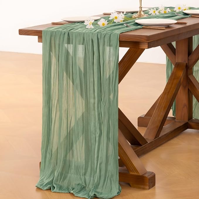Socomi 3pcs Sage Green Cheesecloth Table Runner Fall Thanksgiving Boho Rustic Gauze 120 inch 10FT Cheese Cloth Runner for Wedding Party Baby Shower Home Decor Holiday Decorations