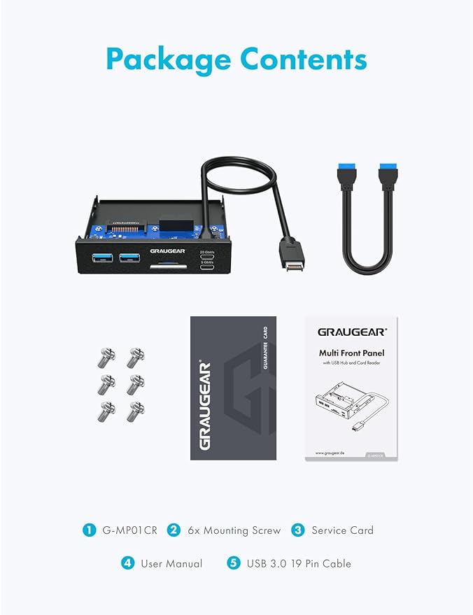 GRAUGEAR 3.5 Inch Front Panel USB C Hub, SD/microSD Internal Card Reader, 20Gbps USB 3.2 Gen 2x2, USB3.2 Type-E Key-A 20-Pin Header & USB3.0 Header & 15-Pin SATA Power Connector Required [G-MP01CR]