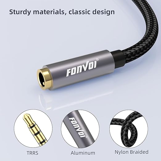 FONVOi TRRS Headphone Extension Cable, 4 Pole 3.5mm Stereo Jack Male to Female Aux Cable for Headphones/Microphones/Tablets/Computers/PS4 and More (15FT)