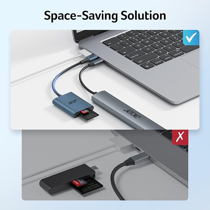 Acer SD Card Reader USB C, Dual Slots Type C to Memory Card Reader, Aluminum Micro SD Card Camera Adapter for MicroSD, SDHC, SDXC, Compatible with iPhone16/15, MacBook, Android, Laptop-Midnight