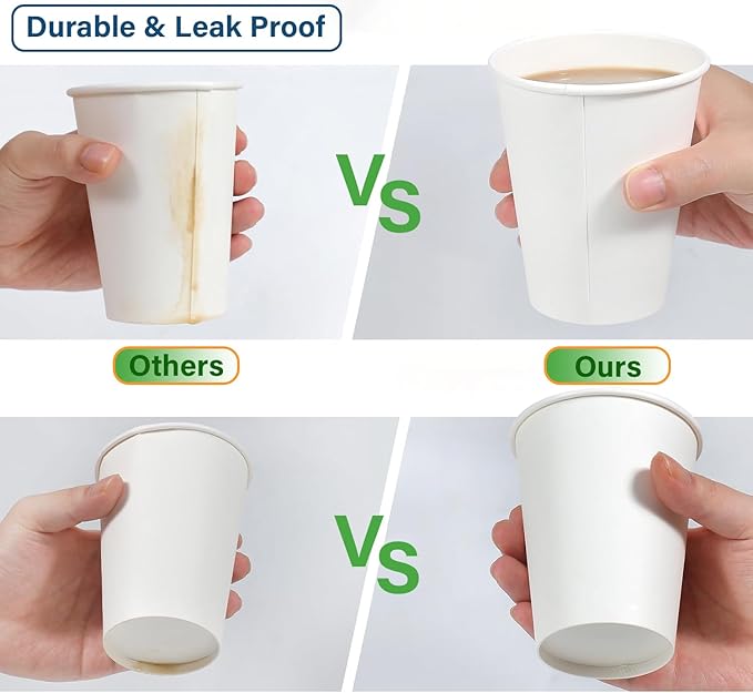 White Paper Coffee Cups – 8 Oz. [400 - Pack] Disposable Hot & Cold Beverage Cups | Durable Paper Cups for Hot and Cold Coffee, Water, Juice, Tea & More – Ideal for Office, Parties, Home & Travel Use