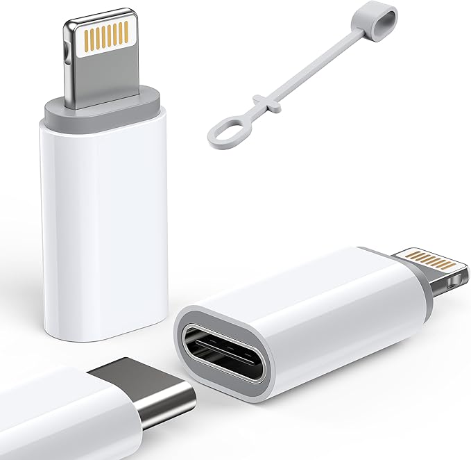 MFi Certified USB C to Lightning Adapter 2-Pack, 27W Fast Charging & Data Sync, Lightning to USB Type C Cable Adapter Compatible with iPhone 14/13/12/Pro/Max, iPad, AirPods, with Anti-Loss Lanyard