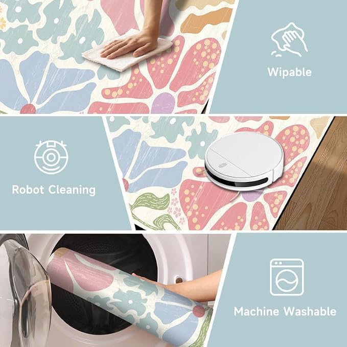 Floral Area Rug Modern Abstract Rug Pastel Flower Print Carpet Colorful Bohemian Plant Rugs for Bedroom Living Room Nursery Kitchen Playroom Home Decor,4'x6'