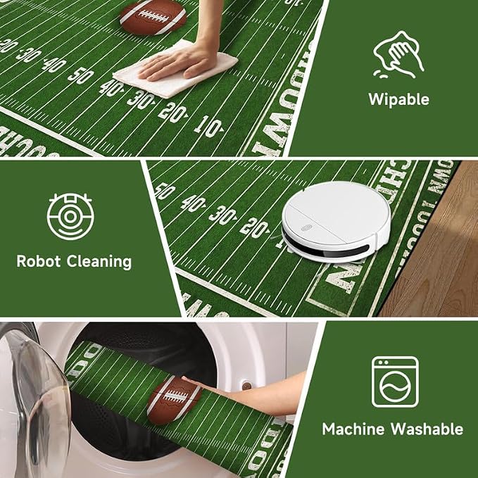 4'x6' Football Field Area Rug Sports Themed Carpet for Nursery Bedroom Playroom Classroom Living Room Home Decor Non Slip Washable Game Room Play Mat