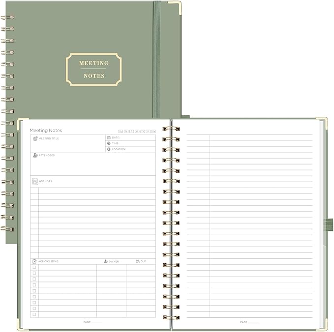 EMSHOI Meeting Notebook for Work - B5 Half Meeting Half Note Planner, 100 Pages, 100GSM Thick Paper, Hardcover, Project Organizer for Women Men Office, Business, Note Taking, 8"x10.2" - Green
