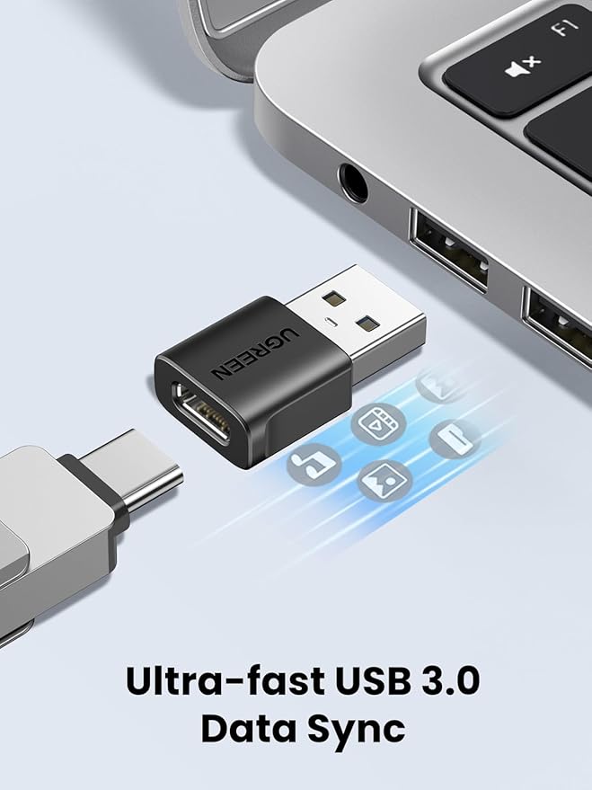 UGREEN 10Gbps USB to USB C Adapter 2Pack, USB C Female to USB 3.0 Male Adapter Type Charger Connector for iPhone 16 15 14 13,AirPods,iPad Air Mini 6 7,CarPlay,Black