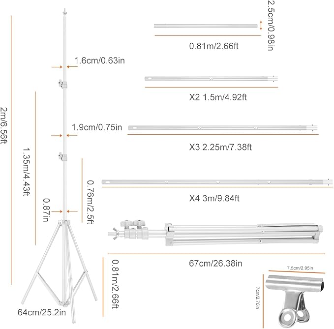 6.5 x 10ft Adjustable Backdrop Stand Kit,Heavy-Duty Photography Background Support System with Clamps & Carry Bag,Photo Video Studio Backdrop Stand for Parties,Weddings,Green Screen & Banner Display