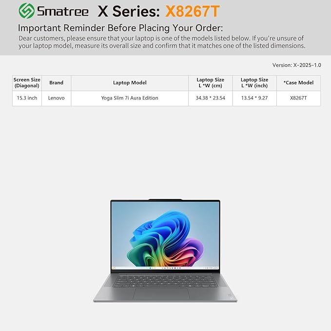 Smatree Hard EVA Protective Sleeve Case Compatible for 15.3 inch Lenovo Yoga Slim 7i Aura Edition Laptop, 15.6 inch ASUS Vivobook S 15 S5507 Copilot+PC Waterproof and Anti-Shock Bag (X8267T)