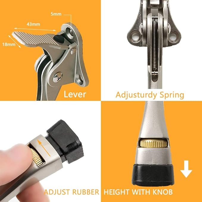Gotega Door Stopper, 4 Packs Kickdown Door Stop with One Touch Adjustable Height and Rubber Tip 4 Inches, Heavy Duty Door Stops, Door Holder, Bottom of Door - Satin Nickel