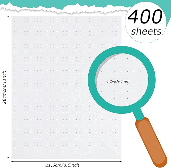Sabary 400 Sheets Dot Cross Grid Graph Paper 8.5 x 11 Inches Letter Size Grid Paper Unpunched Refills Graph Paper Large Grid for Planning Bullet Journaling Thick Paper Smooth, White (Trendy Style)