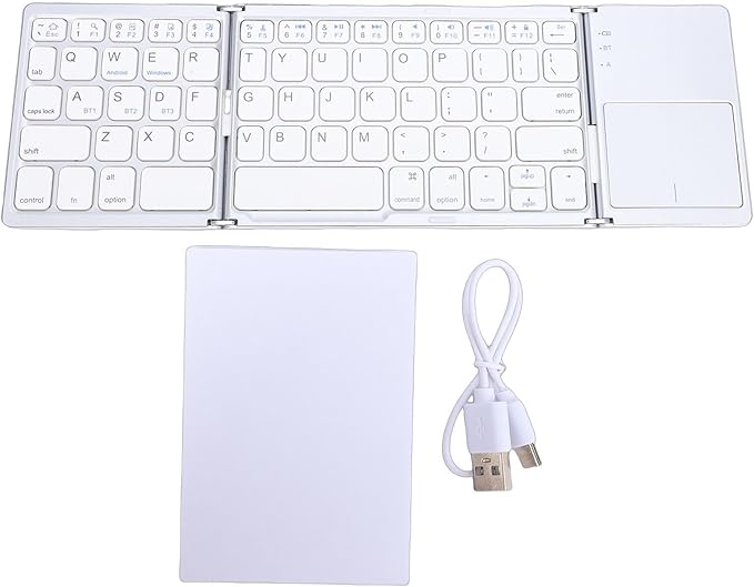 Tangxi Foldable Wireless Keyboard, Rechargeable Keyboard with Touchpad, Auto Sleep & Wake, Slim Pocket Folding Key Board for Android Wins iOS Tablet & Laptop (Silver)