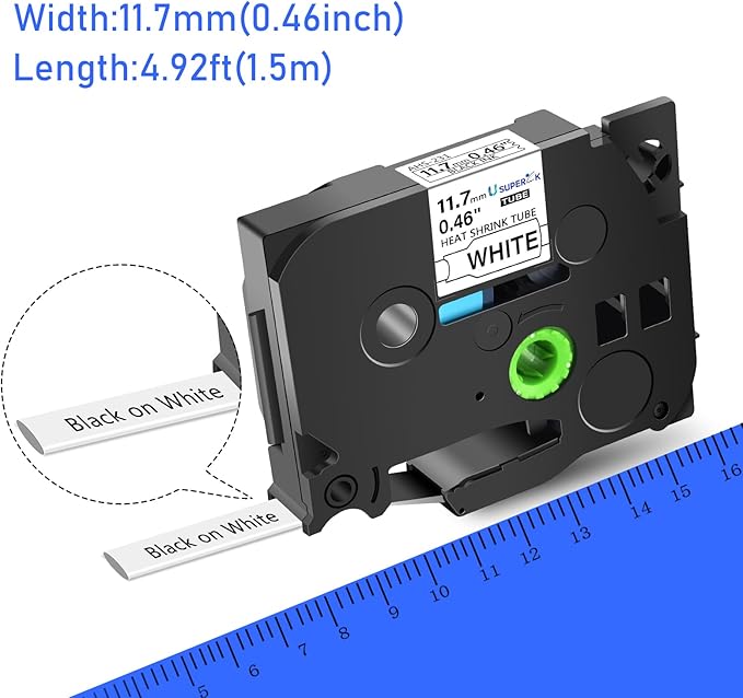 3 Pack HSe-231 Heat Shrink Tube Label Compatible for Brother Ptouch HSe231 HS-231 0.46'' 11.7mm Black on White Heat Shrink Tube Label Tape for PT-D210 PT-D400 PT-E300 PT-E500