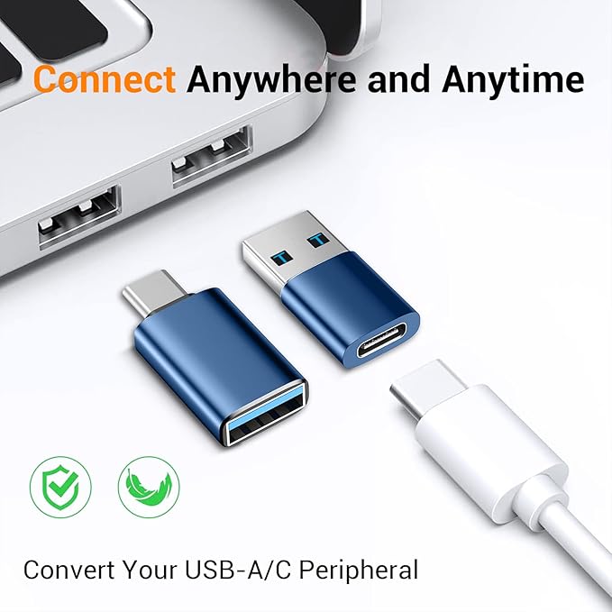 Temdan USB to USB C Adapter,Car Charger OTG Converter Compatible with MacBook Pro Air 2024,Samsung Notebook and More Type C,for iPhone 17 16 15 Air Plus Pro Max,OTG Adapters - Blue/Black