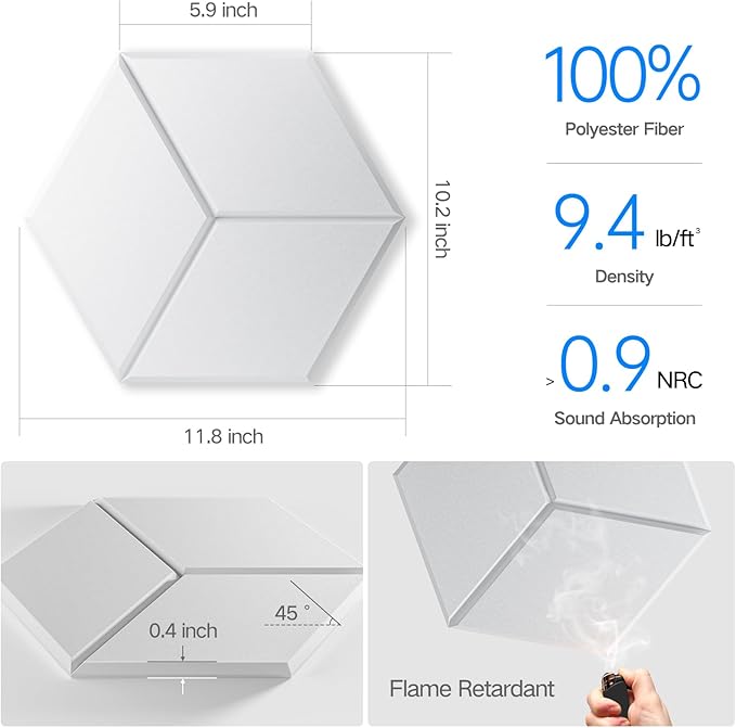 22 Pack Self-Adhesive Acoustic Panels 12" X 10" X 0.4" - Sound Proof Foam Panels with High Density, Fashionable Y-Lined Design, Absorb Noise and Eliminate Echoes(White)