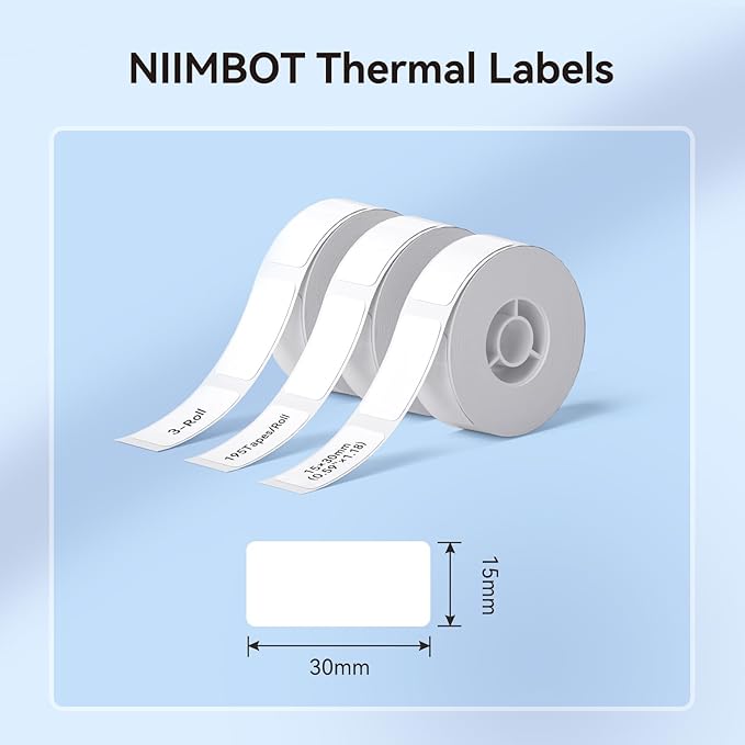 NIIMBOT Label Maker Tape for D11/D110/D101 Label Maker, 15 x 30 mm (0.59'' x 1.18''), 3Rolls for Home Office Labeling Tape Replacement, White