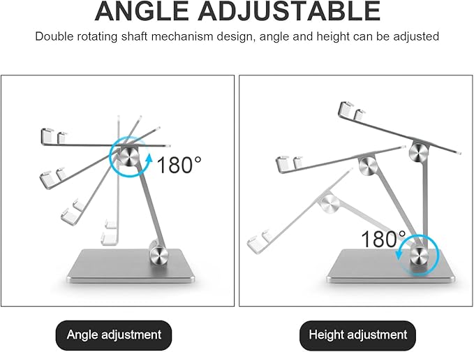 Alipis Aluminum Folding Tablet Stand Adjustable Portable Laptop Holder for Desk and Bed Use Compatible with Ipad and Tablets Silver Gray