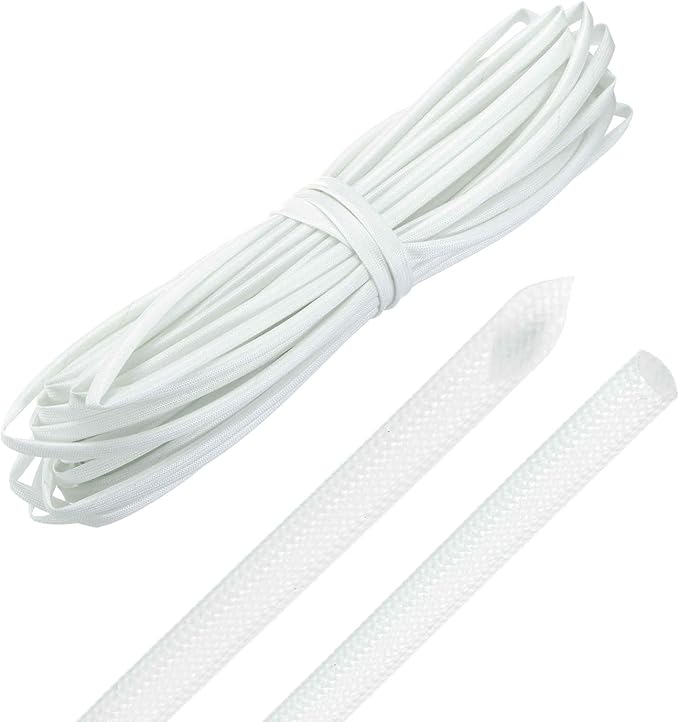 MECCANIXITY 49ft Braided Cable Sleeve, 3/16" ID 200C High Temperature 1500V Fiberglass Wire Insulation Cord Protector Organizer Wires Management for Motor Engine Fuel Line, White