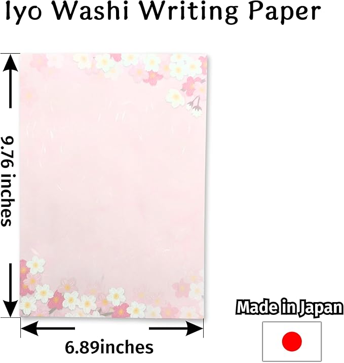 Japanese Cherry Blossom Stationery Paper and Envelopes Set, Made in Japan,15 Sheets, 8 Envelopes (Dark Pink), Elegant Washi Paper for Writing Crafts,Gift