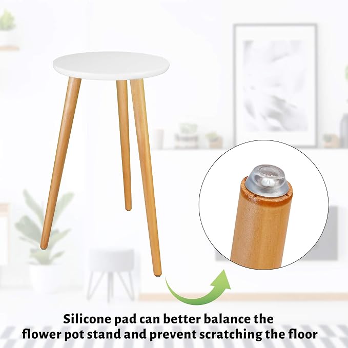 Uneedem Indoor Plant Stand - Mid Century Wooden Plant Table, Tall Holder for Flower Pots, Small Round End Table (A3-White, High: 20.5")