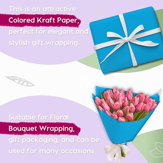 PerkHomy Lake Blue Kraft Paper Roll 48" x 3,600" (300') for Gift Wrapping Bouquet Flower Art Painting Craft Writing Packaging Shipping 80GSM 55LB (Lake Blue, 48" x 300')