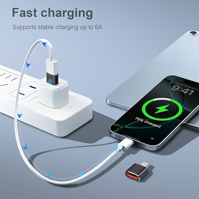 6 Pack USB C to USB Adapter, USB C Male to USB 3.0 Female OTG Adapter for iPhone 17/16/15, Mac, iPad, Samsung Galaxy S24 S25, Notebook, and More Type C Devices, Black