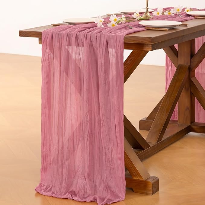 Socomi 10pcs Mauve Cheesecloth Table Runner Boho Rustic Gauze 120 inch 10FT Cheese Cloth Runner for Wedding Party Baby Shower Birthday Home Decor Holiday Decorations