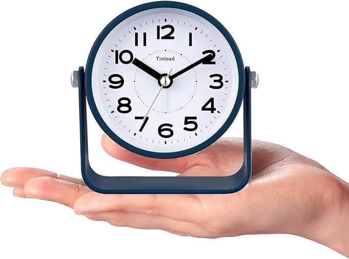 Tinload Analog Alarm Clock for Bedroom, Silent Non-Ticking Quartz Movement, Battery Operated with Snooze & On-Demand Light, Bedside Desk Table Clock, Ideal for Home,Office (Blue)
