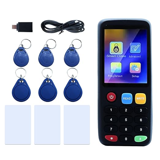 X7 RFID Reader Writer (RFID Copier Multi-Frequency Smart Card Reader ID IC Elevator Card RFID Writer for Access Control System with 125khz T5577 Key Fobs/Cards and 13.56mhz IC Key Tags)