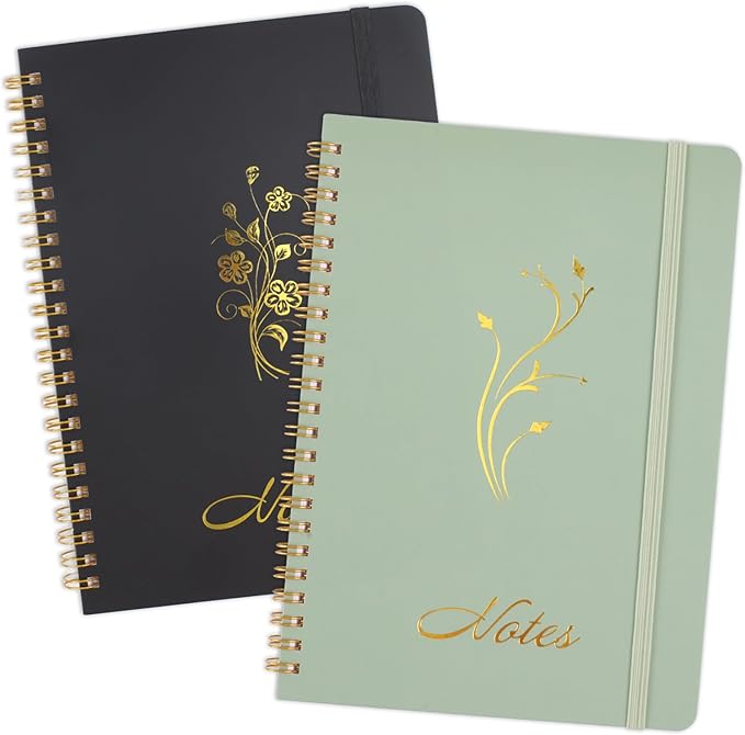 Joyberg Aesthetic Spiral Notebook, 2PCS Cute Notebook, 8.3" x 6" Notebook For Women, A5 Spiral Journal Notebook for Office/School/Home (Green & Black)
