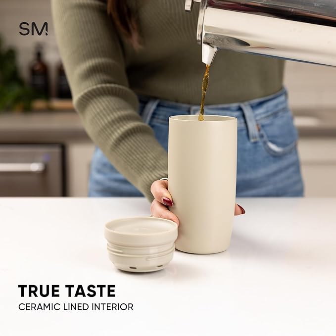 Simple Modern Travel Coffee Mug Tumbler with 360° Lid | Ceramic-Lined Insulated Stainless Steel Cold Brew Iced Coffee Cup | Gifts for Women Men Her Him | Voyager Signature | 12oz | Blue Dune