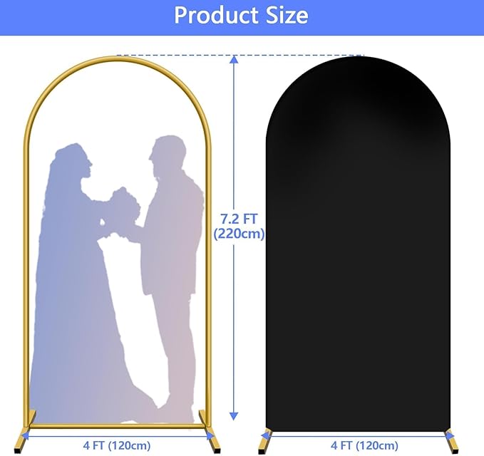 Metal Arch Backdrop Stand and Cover Set 7.2 ft, Wedding Arch Stand with Black Cover for Party, Birthday, Wedding, Bridal Shower, Baby Shower (Black, 7.2 ft)