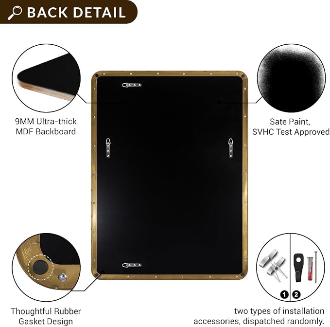 ANDY STAR Gold Bathroom Mirror, 30x36 Brushed Brass Rectangle Mirror for Bathroom, Modern Rectangular Wall Mounted Mirror for Vanity, Crafted of Stainless Steel Metal Frame…