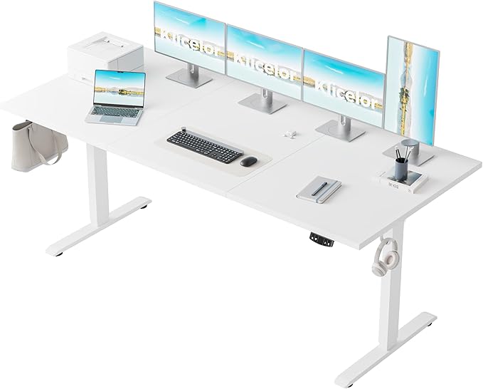 Klicelor 71 Inch Large Electric Standing Desk, Height Adjustable Office Desk, Sit Stand Up Computer Gaming Desk with Memory Preset, Three-Piece Desktop, White