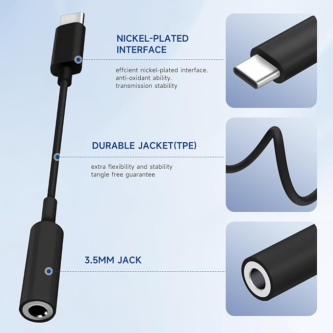 USB C to 3.5mm Headphone Jack Adapter for iPhone17/ iPhone 16/16 Pro/15/15 Pro/Pro Max/Plus, Type C Aux Audio Dongle Cable Cord Compatible with iPad, Samsung Galaxy S23/S23/S22/S21, MacBook（Black）
