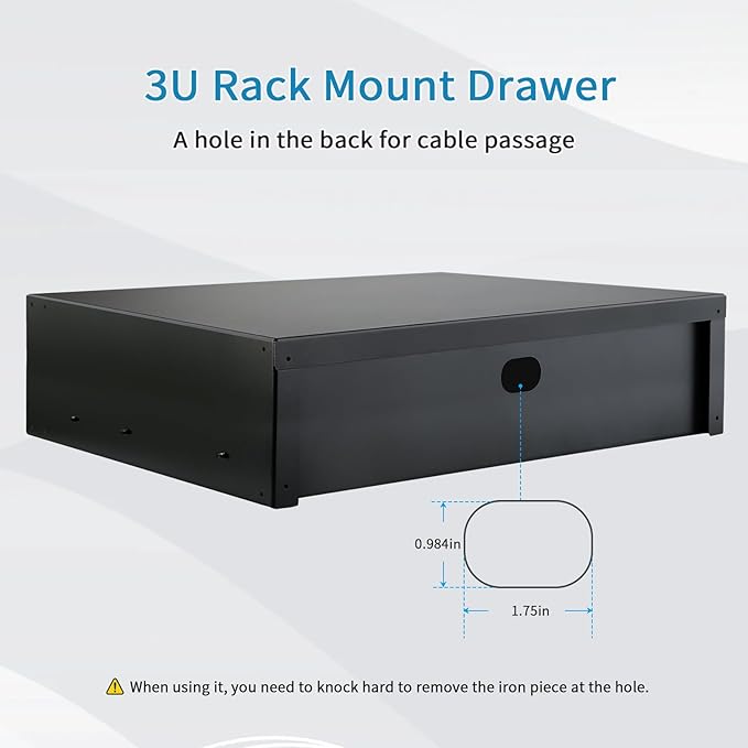3U Rack Drawer, Rack Mount Drawer Designed for 19-inch Network Equipment, Servers, AV Racks, or Cabinet Enclosures. Sliding and Lockable Server Rack Drawer Features Cable Management Holes