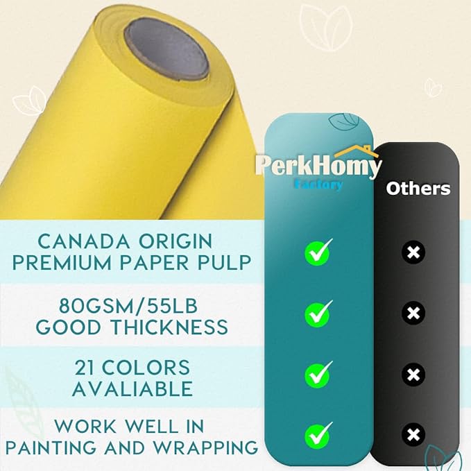PerkHomy Lemon Yellow Kraft Paper Roll 36" x 3,600" (300') for Gift Wrapping Bouquet Flower Art Painting Craft Writing Packaging Shipping 80GSM 55LB (Lemon Yellow, 36" x 300')